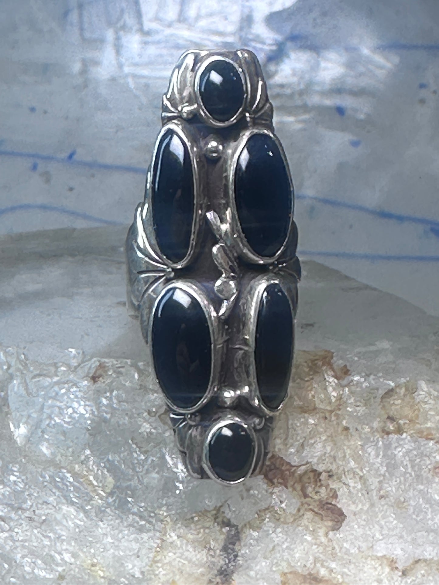 Vintage onyx ring Long Southwestern size 6.75 Sterling silver women