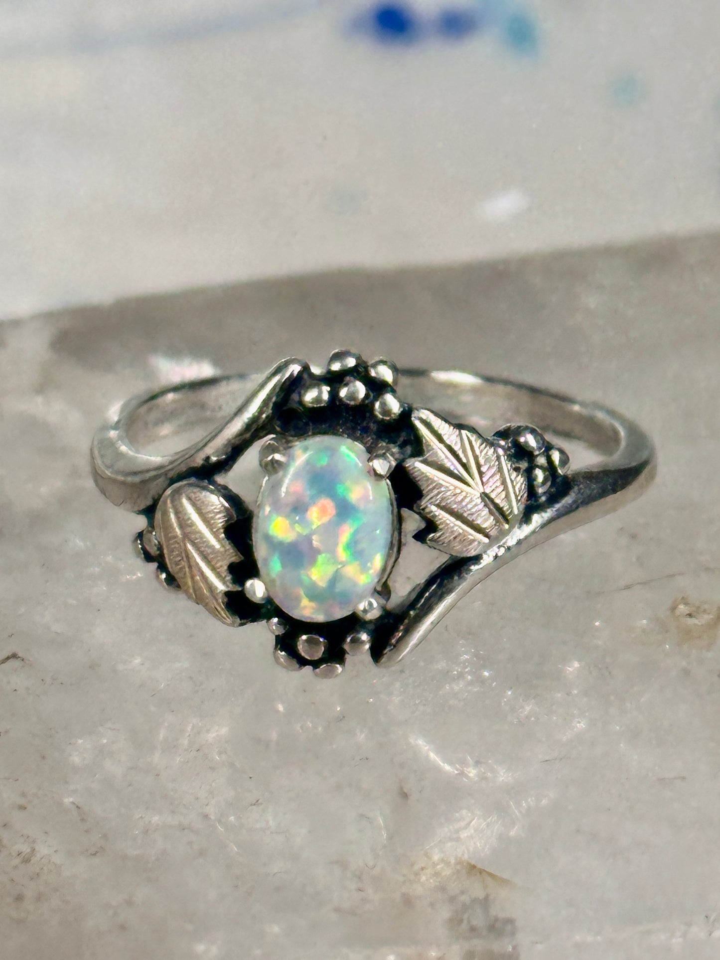 Black Hills Gold leaves ring lab opal band size 9.75 sterling silver women