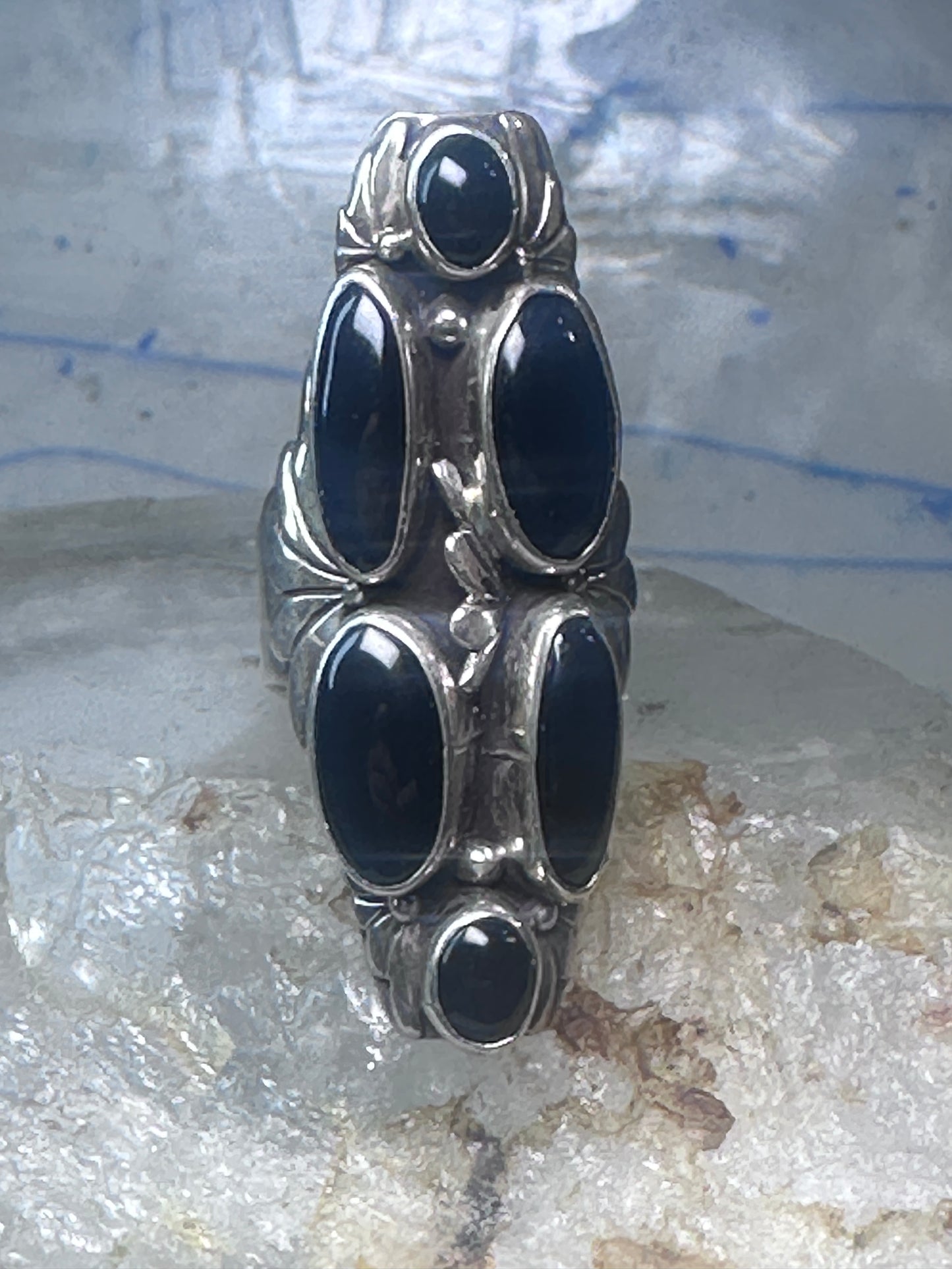 Vintage onyx ring Long Southwestern size 6.75 Sterling silver women