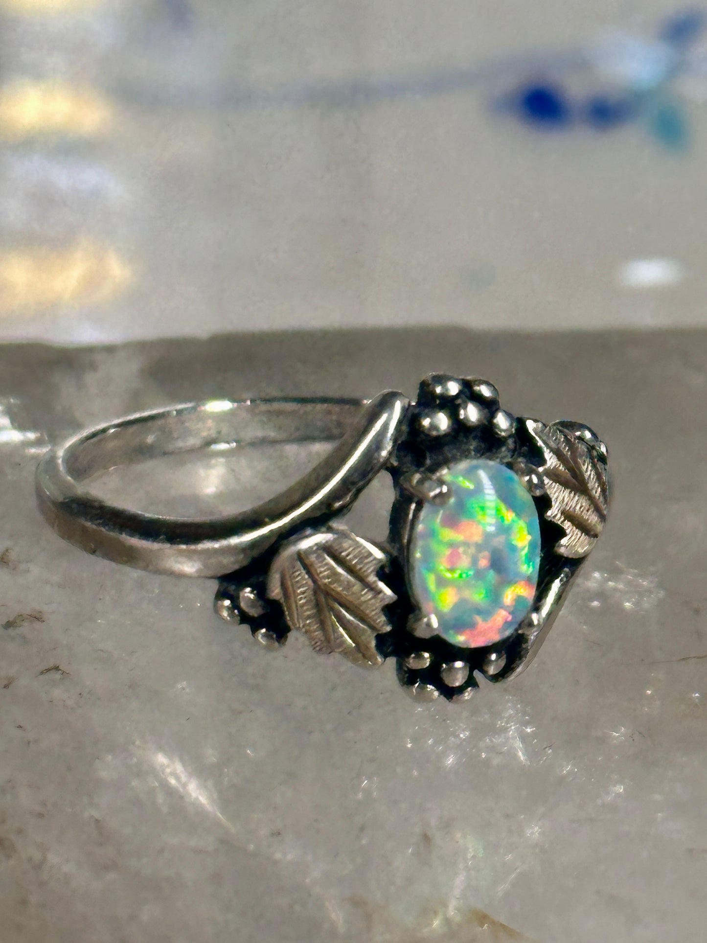 Black Hills Gold leaves ring lab opal band size 9.75 sterling silver women