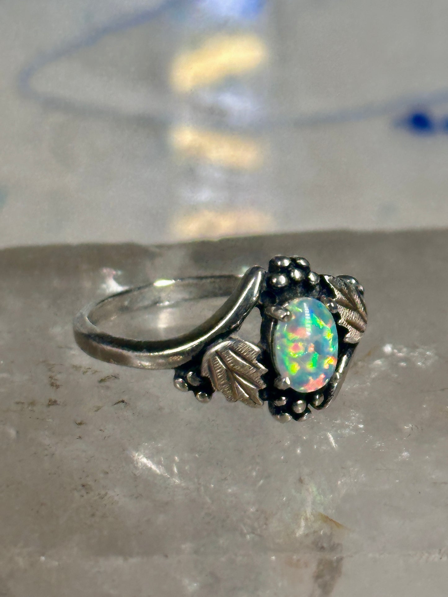 Black Hills Gold leaves ring lab opal band size 9.75 sterling silver women