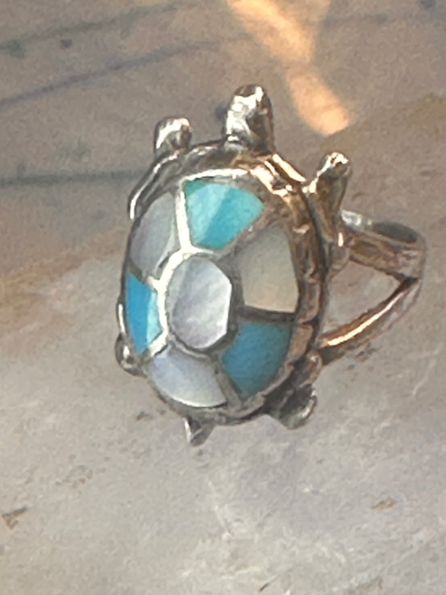 Zuni turtle ring turquoise mother of pearl size 6 sterling silver women girls