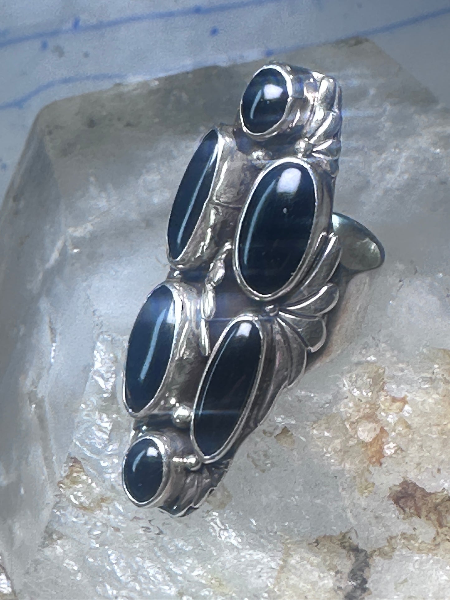 Vintage onyx ring Long Southwestern size 6.75 Sterling silver women