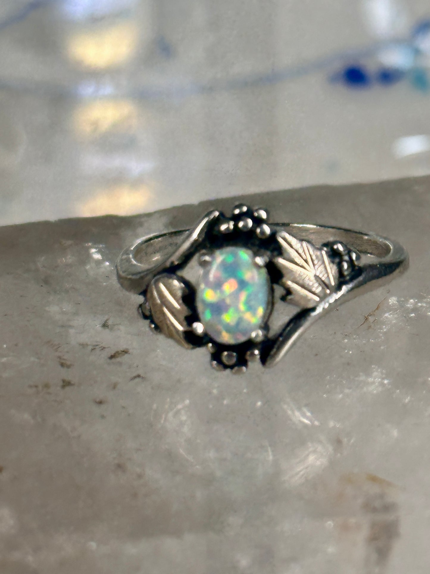 Black Hills Gold leaves ring lab opal band size 9.75 sterling silver women