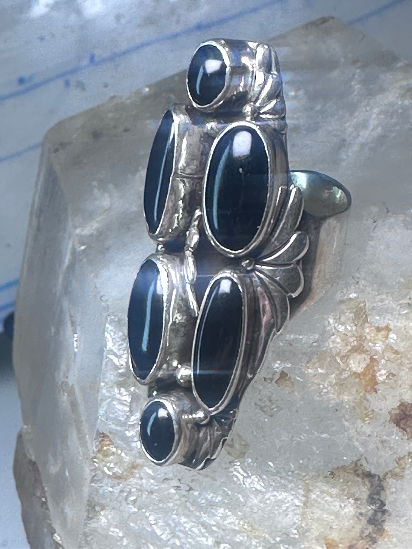 Vintage onyx ring Long Southwestern size 6.75 Sterling silver women
