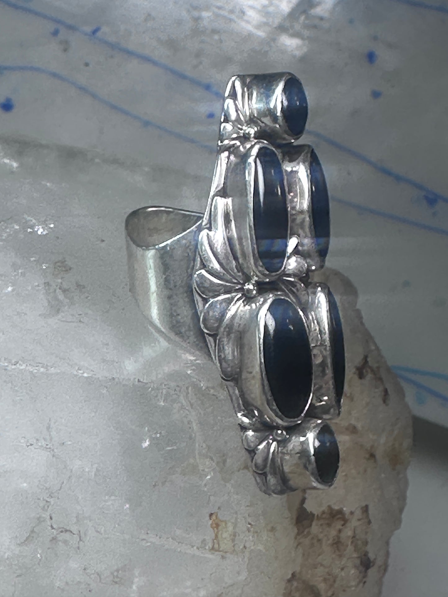 Vintage onyx ring Long Southwestern size 6.75 Sterling silver women