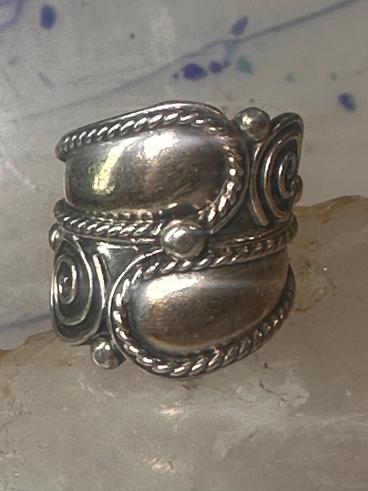 Vintage ring Cigar band Mexico spiral rope design size 6.25 Sterling silver women girls