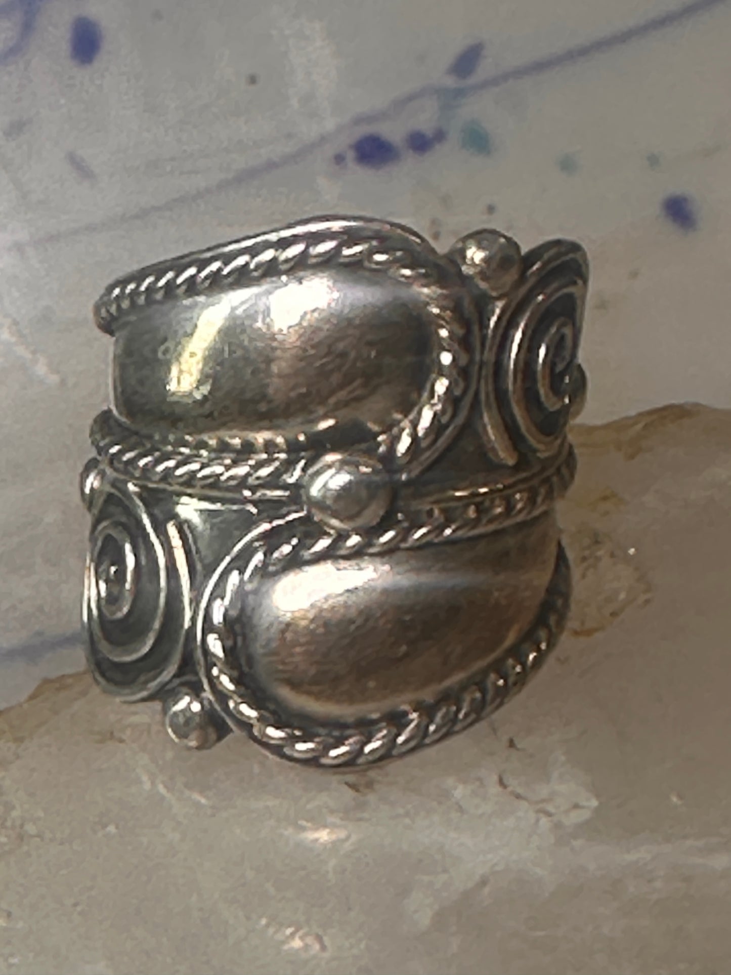 Vintage ring Cigar band Mexico spiral rope design size 6.25 Sterling silver women girls