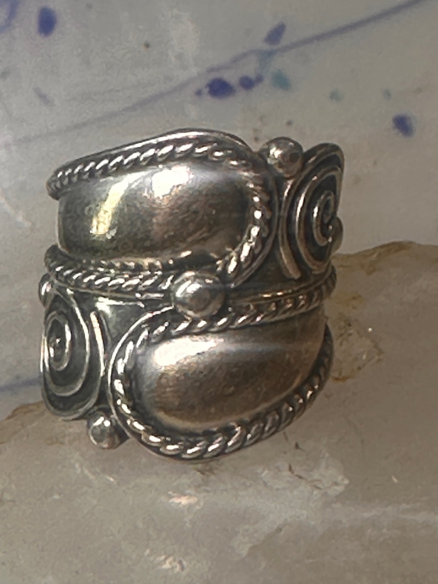 Vintage ring Cigar band Mexico spiral rope design size 6.25 Sterling silver women girls