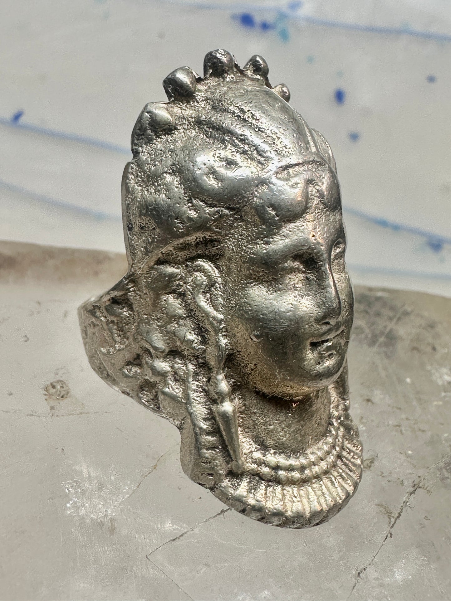 Vintage lady face ring size 6.25 sterling silver women
