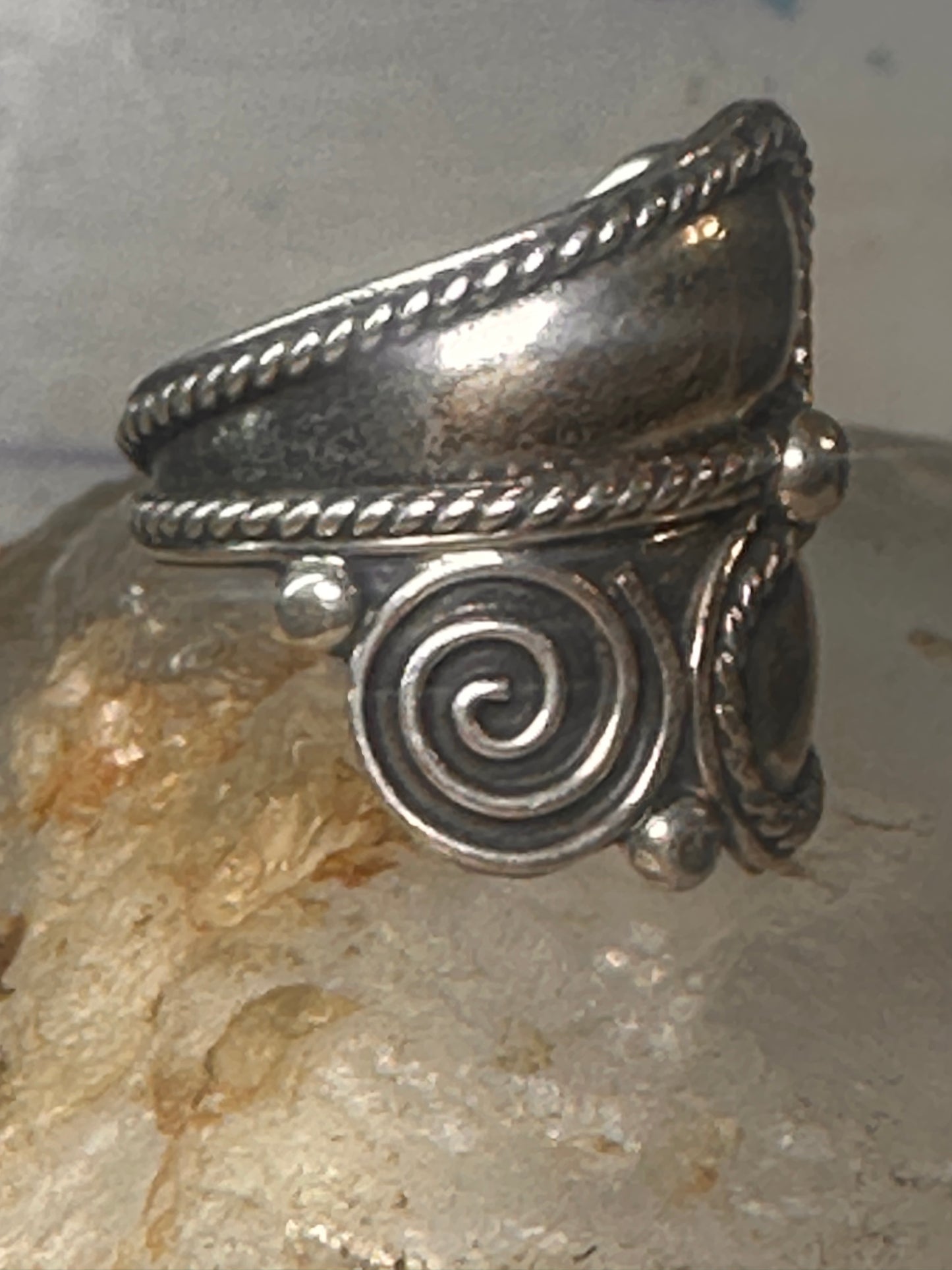 Vintage ring Cigar band Mexico spiral rope design size 6.25 Sterling silver women girls