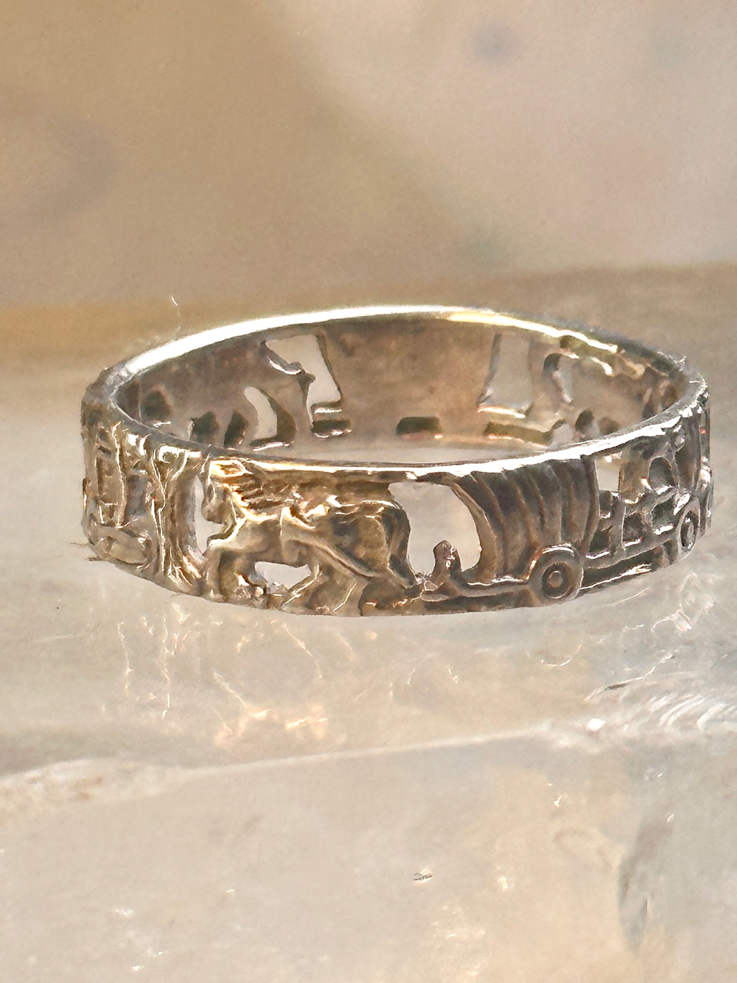 Horse ring wagon Pioneers southwest size 8 sterling silver women men