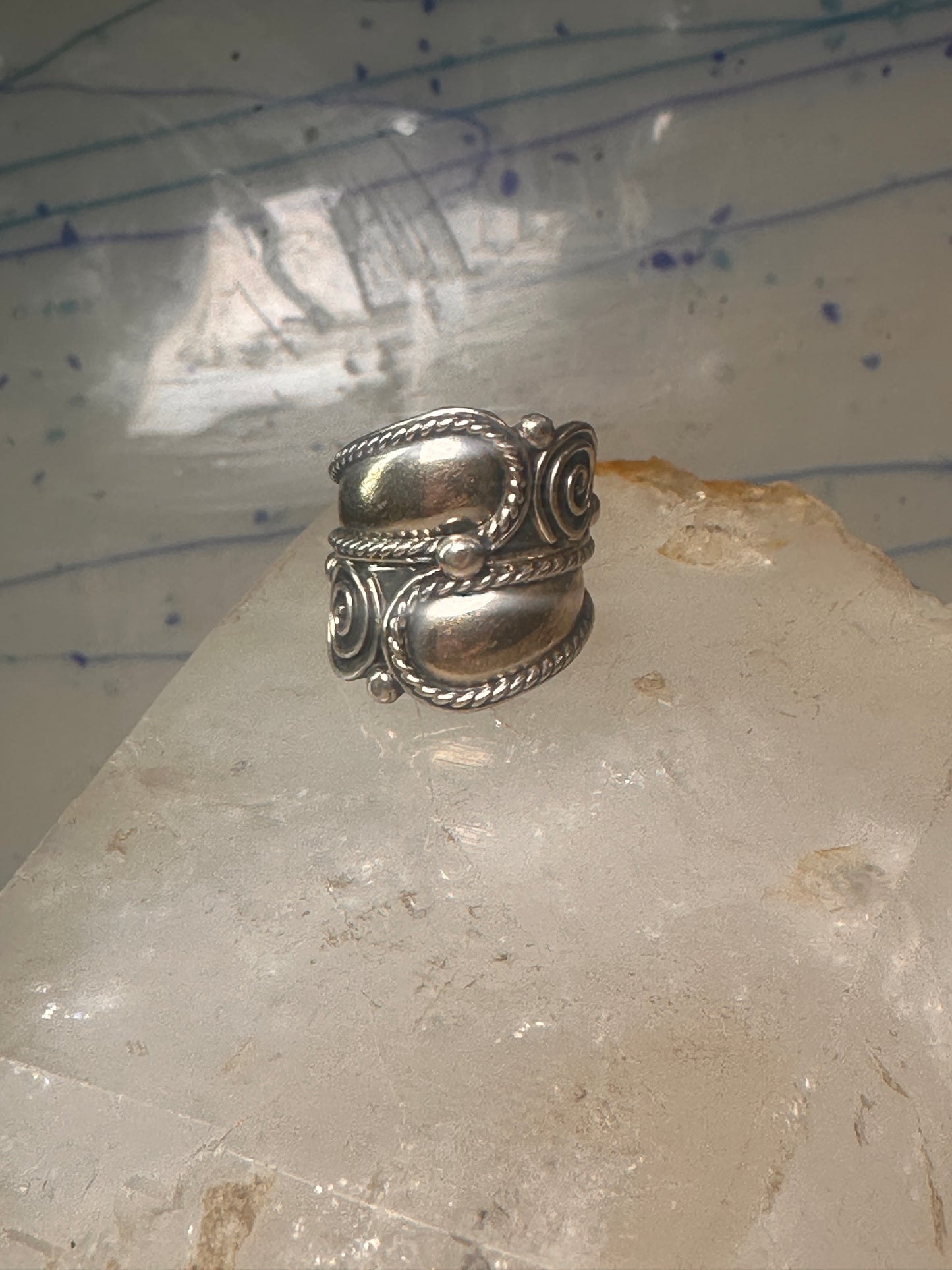 Vintage ring Cigar band Mexico spiral rope design size 6.25 Sterling silver women girls