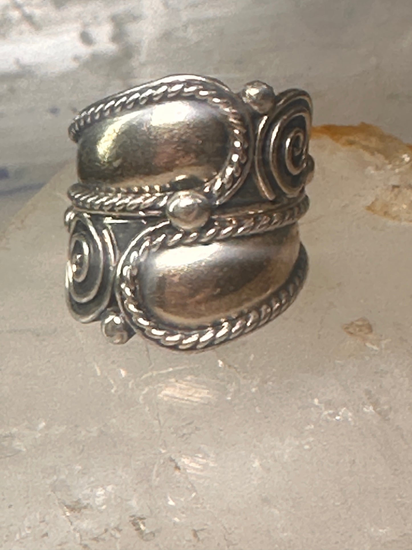 Vintage ring Cigar band Mexico spiral rope design size 6.25 Sterling silver women girls