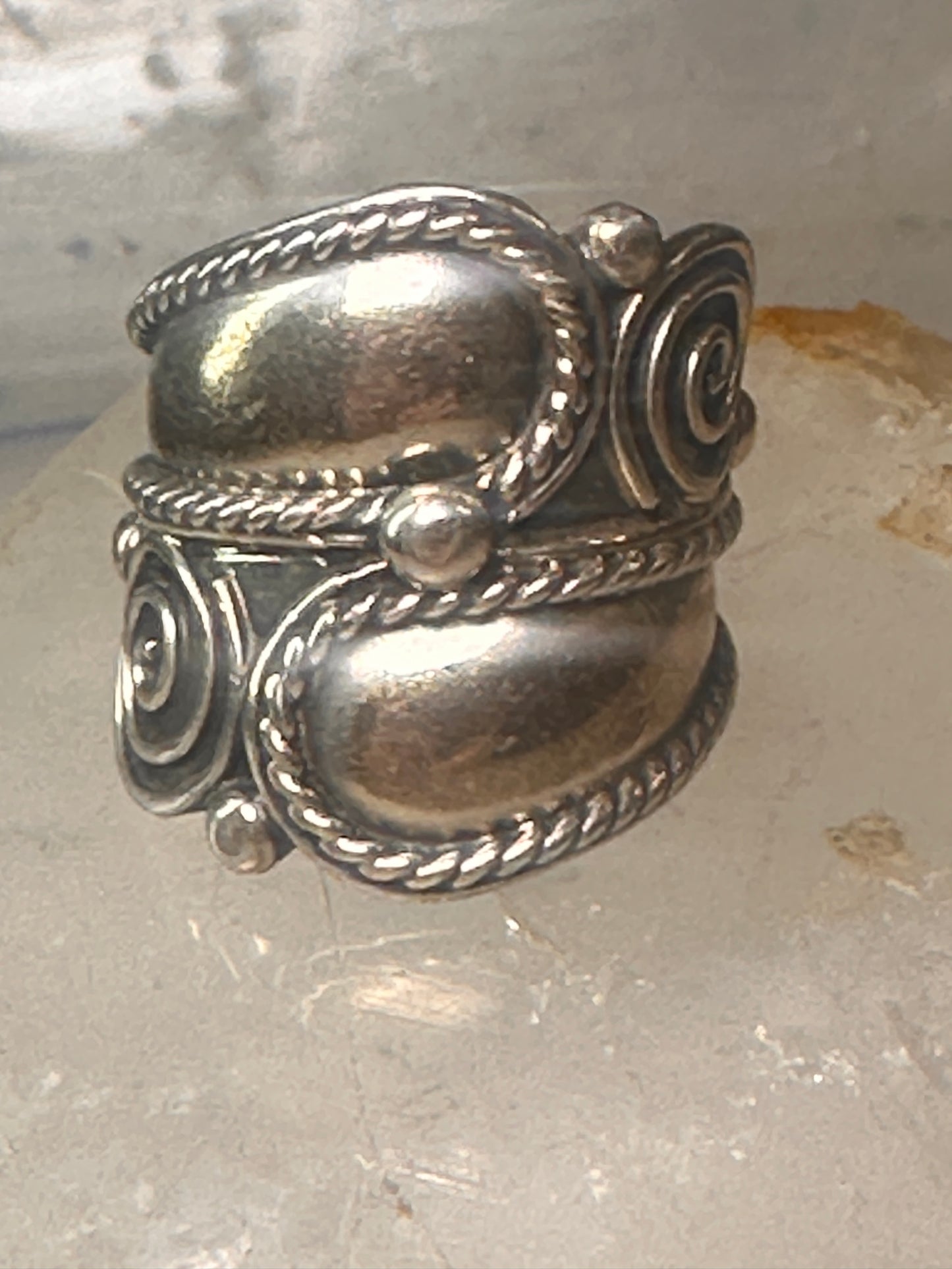 Vintage ring Cigar band Mexico spiral rope design size 6.25 Sterling silver women girls