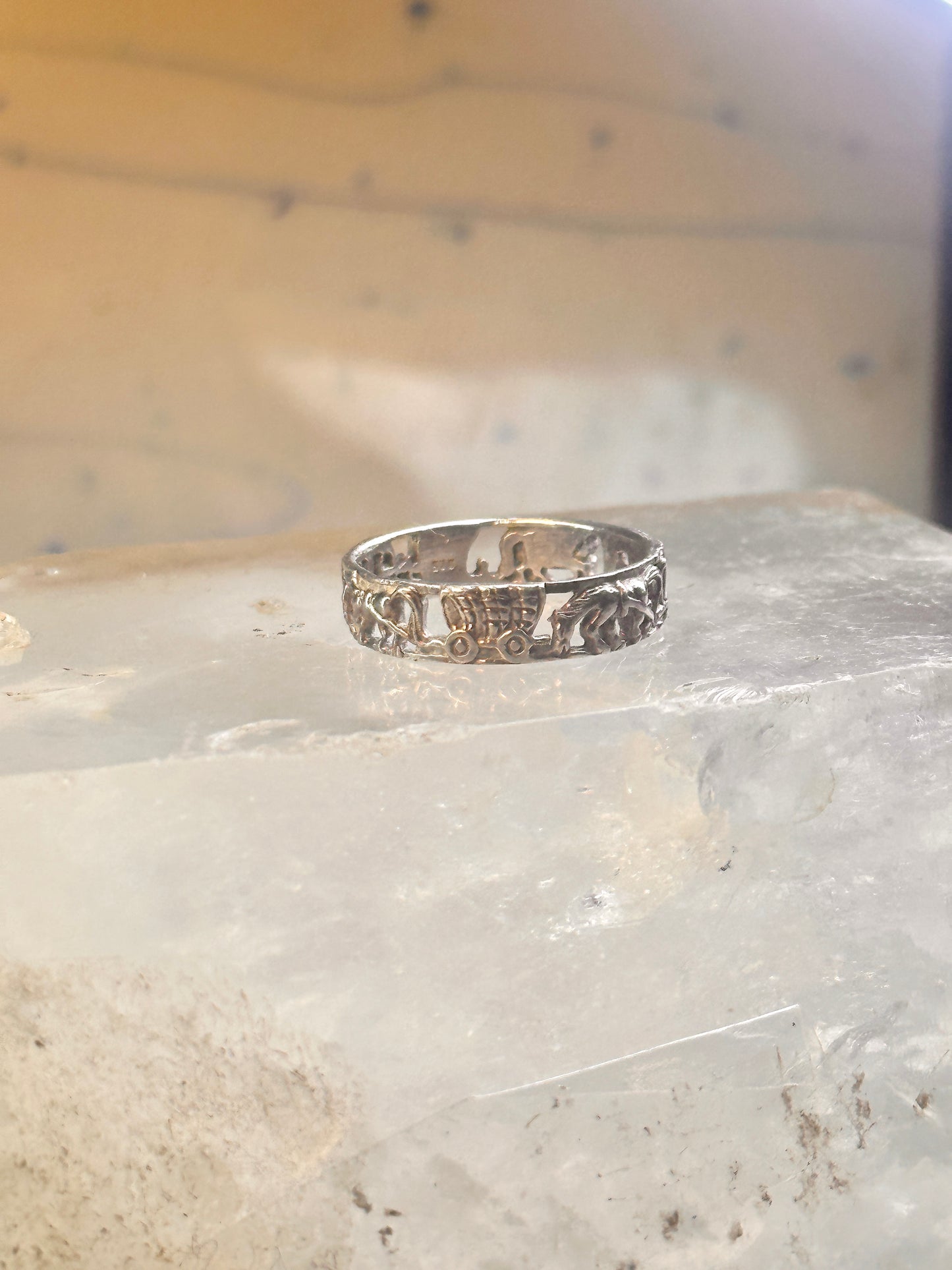 Horse ring wagon Pioneers southwest size 8 sterling silver women men