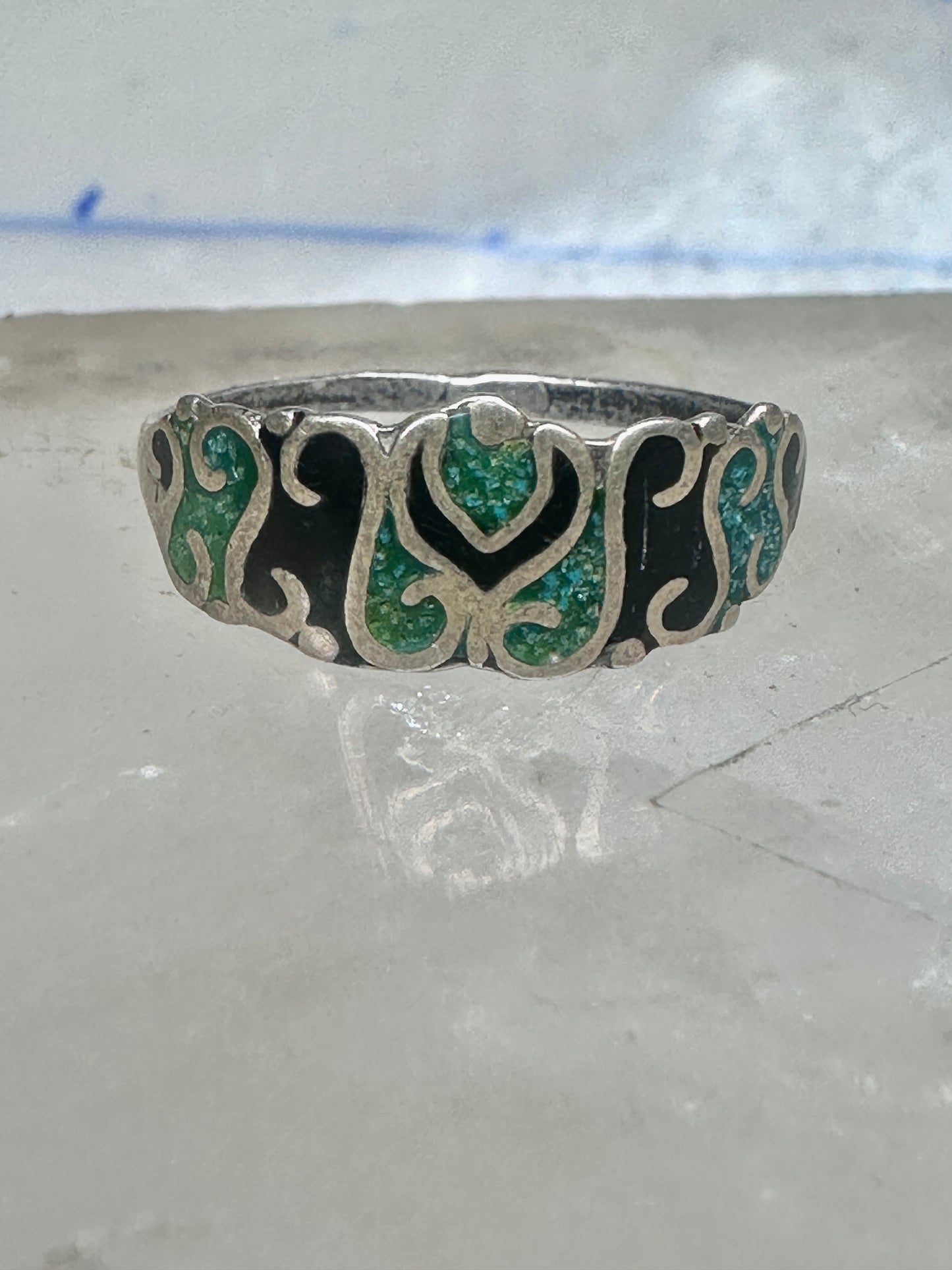 Vintage turquoise chip ring Mexico band size 6.25 sterling silver women