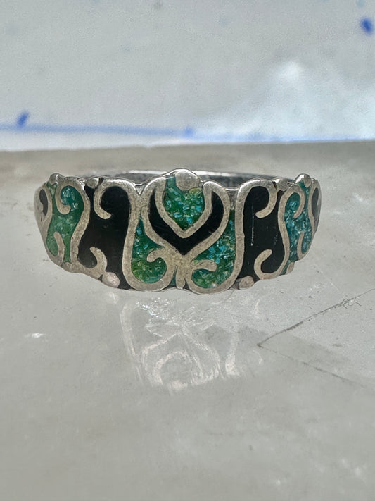 Vintage turquoise chip ring Mexico band size 6.25 sterling silver women
