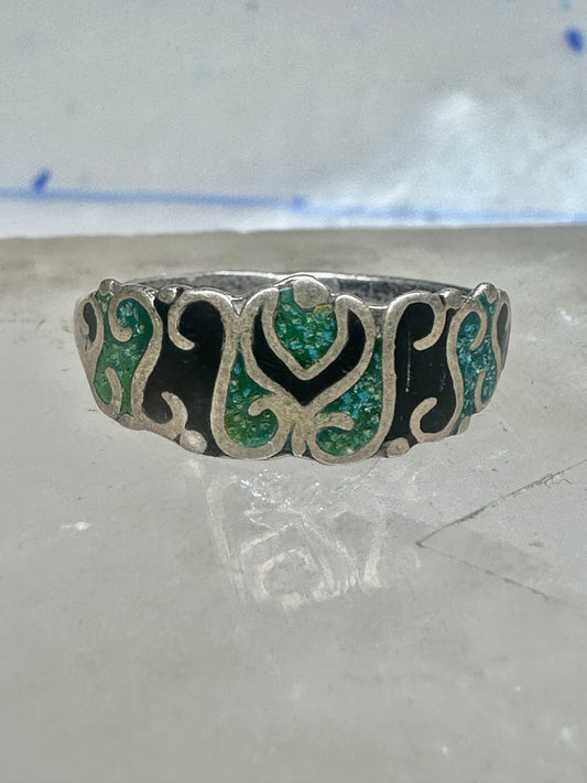 Vintage turquoise chip ring Mexico band size 6.25 sterling silver women