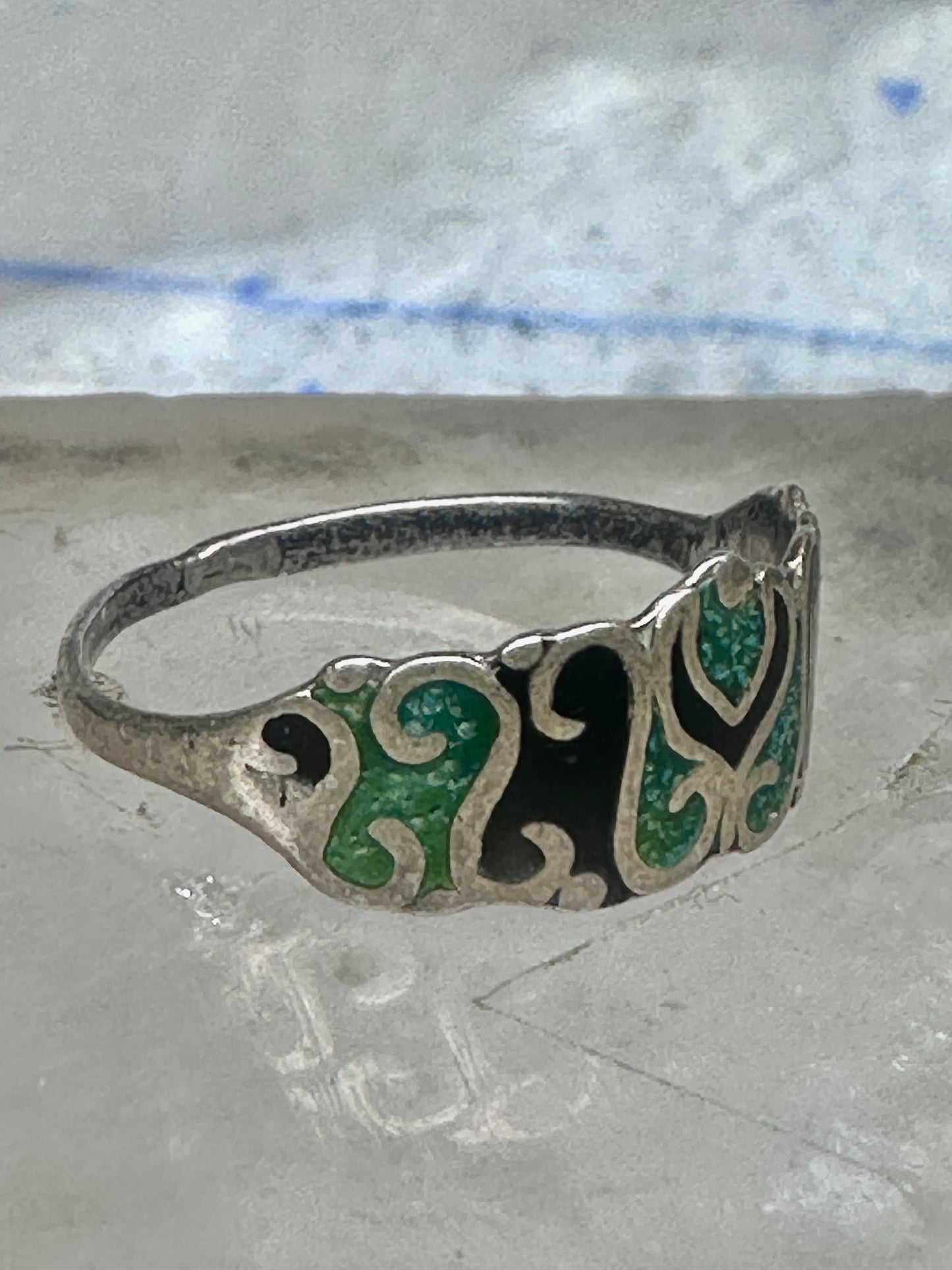 Vintage turquoise chip ring Mexico band size 6.25 sterling silver women