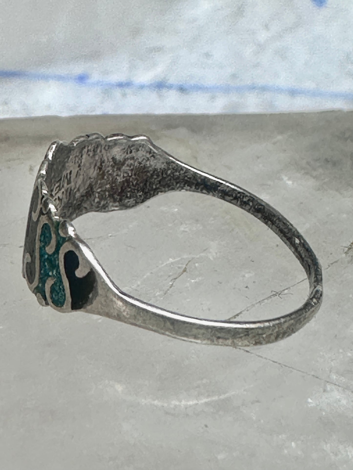 Vintage turquoise chip ring Mexico band size 6.25 sterling silver women
