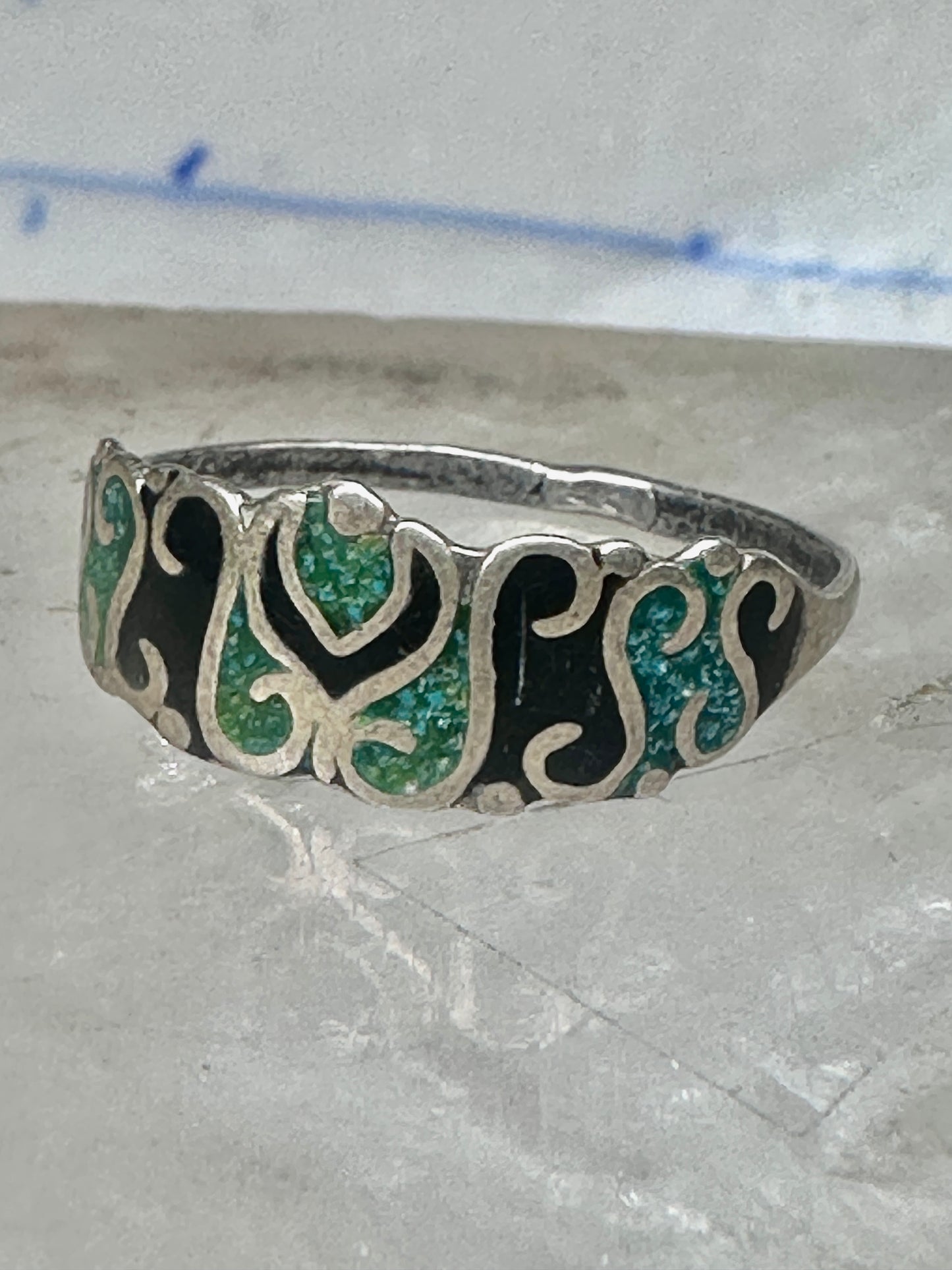 Vintage turquoise chip ring Mexico band size 6.25 sterling silver women
