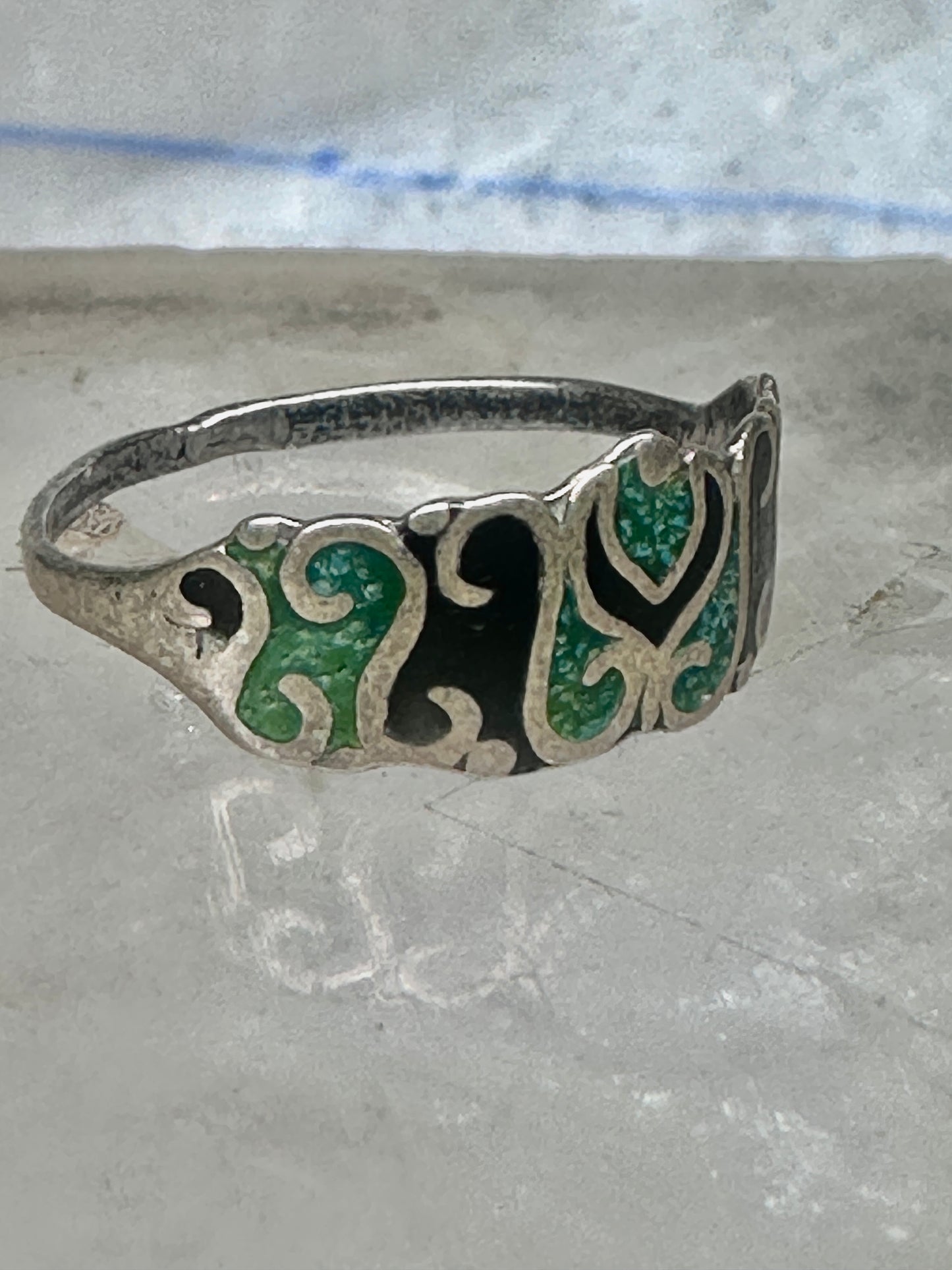 Vintage turquoise chip ring Mexico band size 6.25 sterling silver women