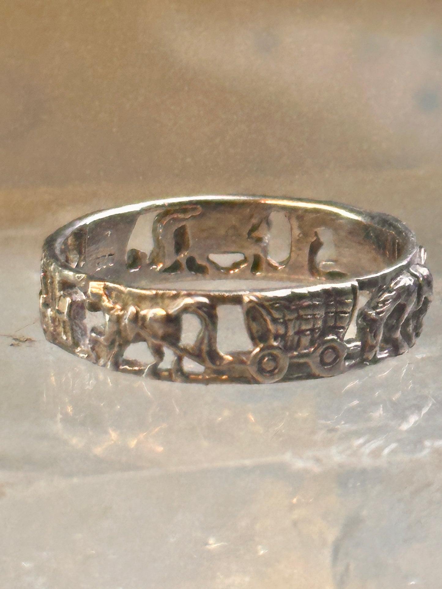 Horse ring wagon Pioneers southwest size 8 sterling silver women men