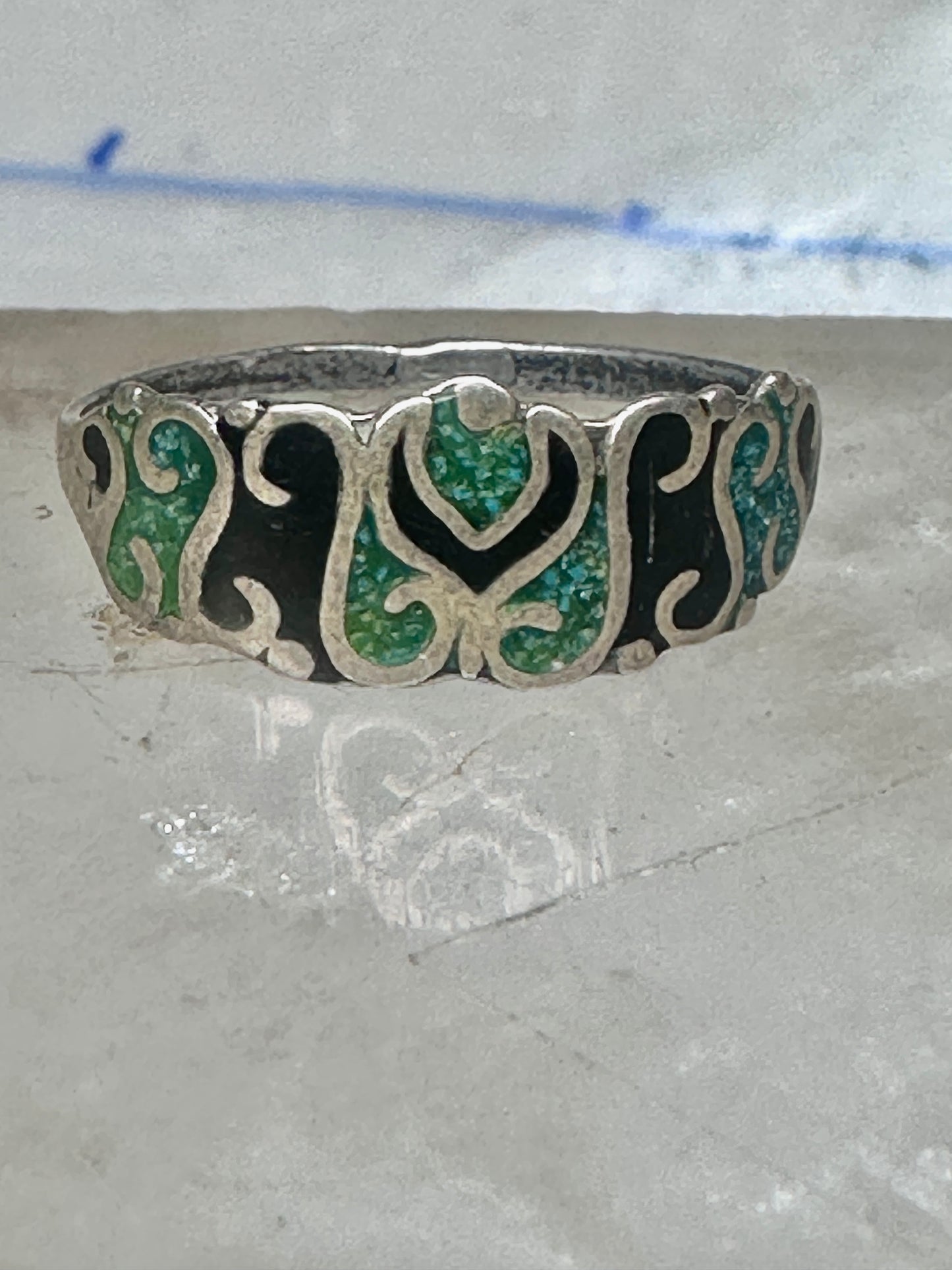 Vintage turquoise chip ring Mexico band size 6.25 sterling silver women