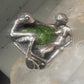 Vintage frog and naked lady ring heavy with green stone size 5 Sterling silver women