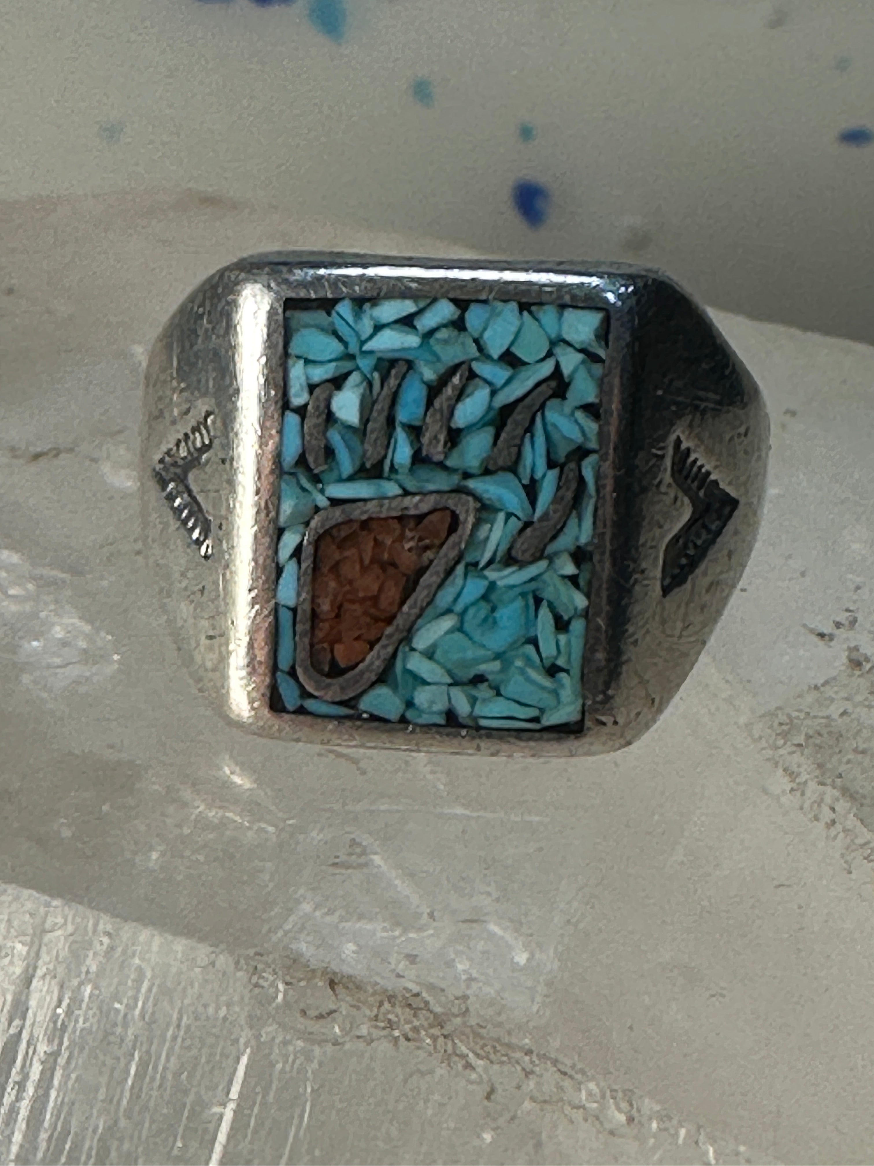 Bear paw ring southwestern turquoise factory chips sterling silver women men size