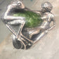 Vintage frog and naked lady ring heavy with green stone size 5 Sterling silver women
