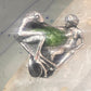 Vintage frog and naked lady ring heavy with green stone size 5 Sterling silver women