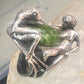 Vintage frog and naked lady ring heavy with green stone size 5 Sterling silver women