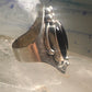 Vintage onyx ring leaf southwest long cigar band size 7 Sterling silver women signed M