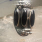 Vintage onyx ring leaf southwest long cigar band size 7 Sterling silver women signed M