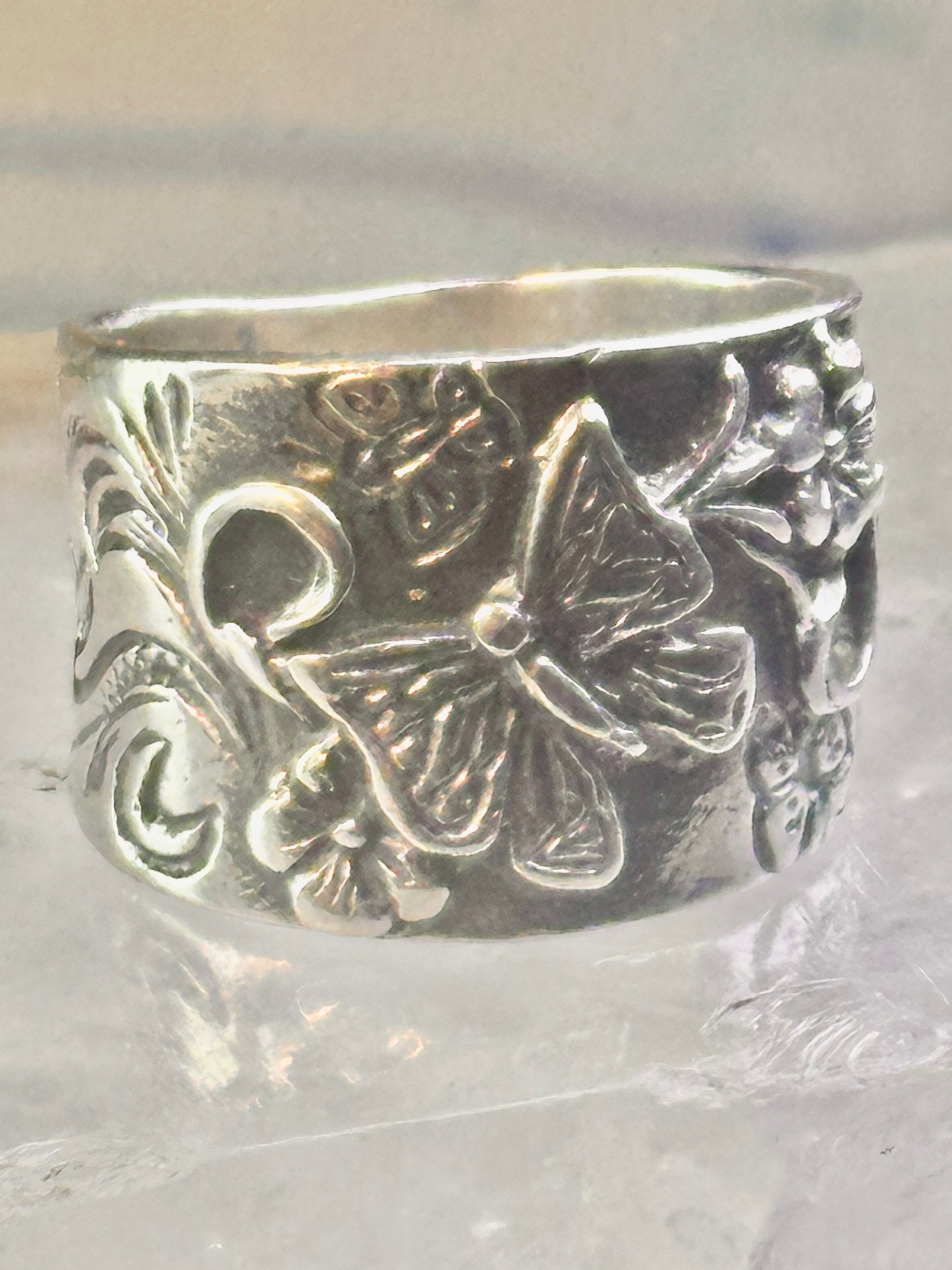 Butterfly ring Paz cigar band floral flowers Israel size 7 sterling silver women