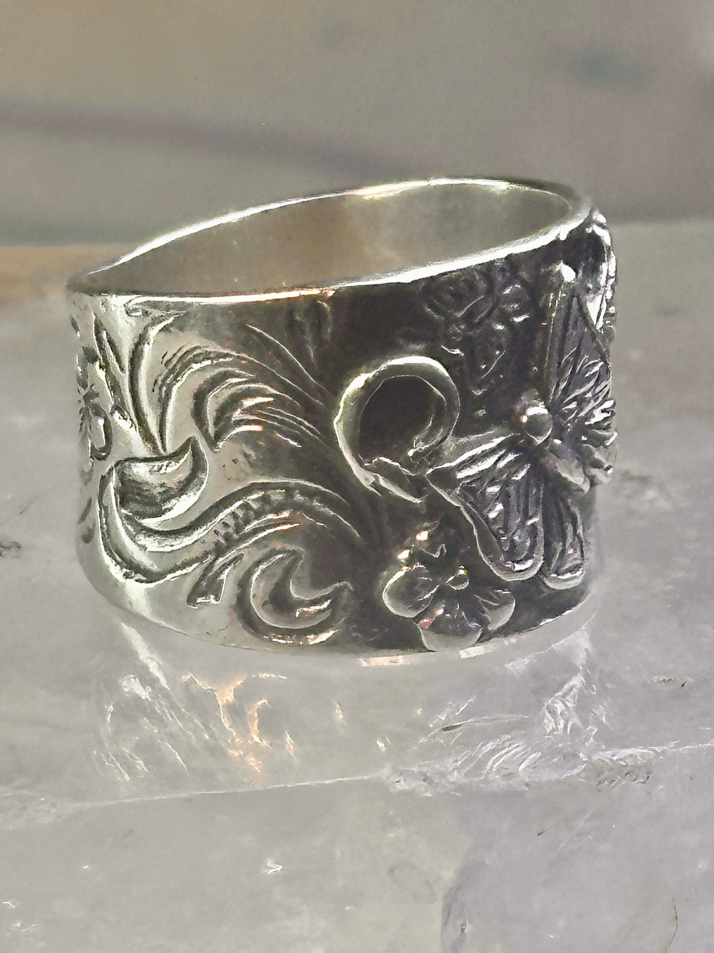 Butterfly ring Paz cigar band floral flowers Israel size 7 sterling silver women