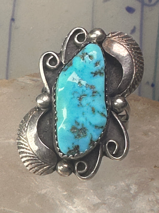 Long turquoise ring Navajo size 7.75 sterling silver women