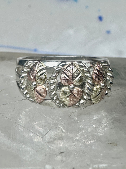 Black Hills gold ring leaves wedding band size 7.5 sterling silver women men
