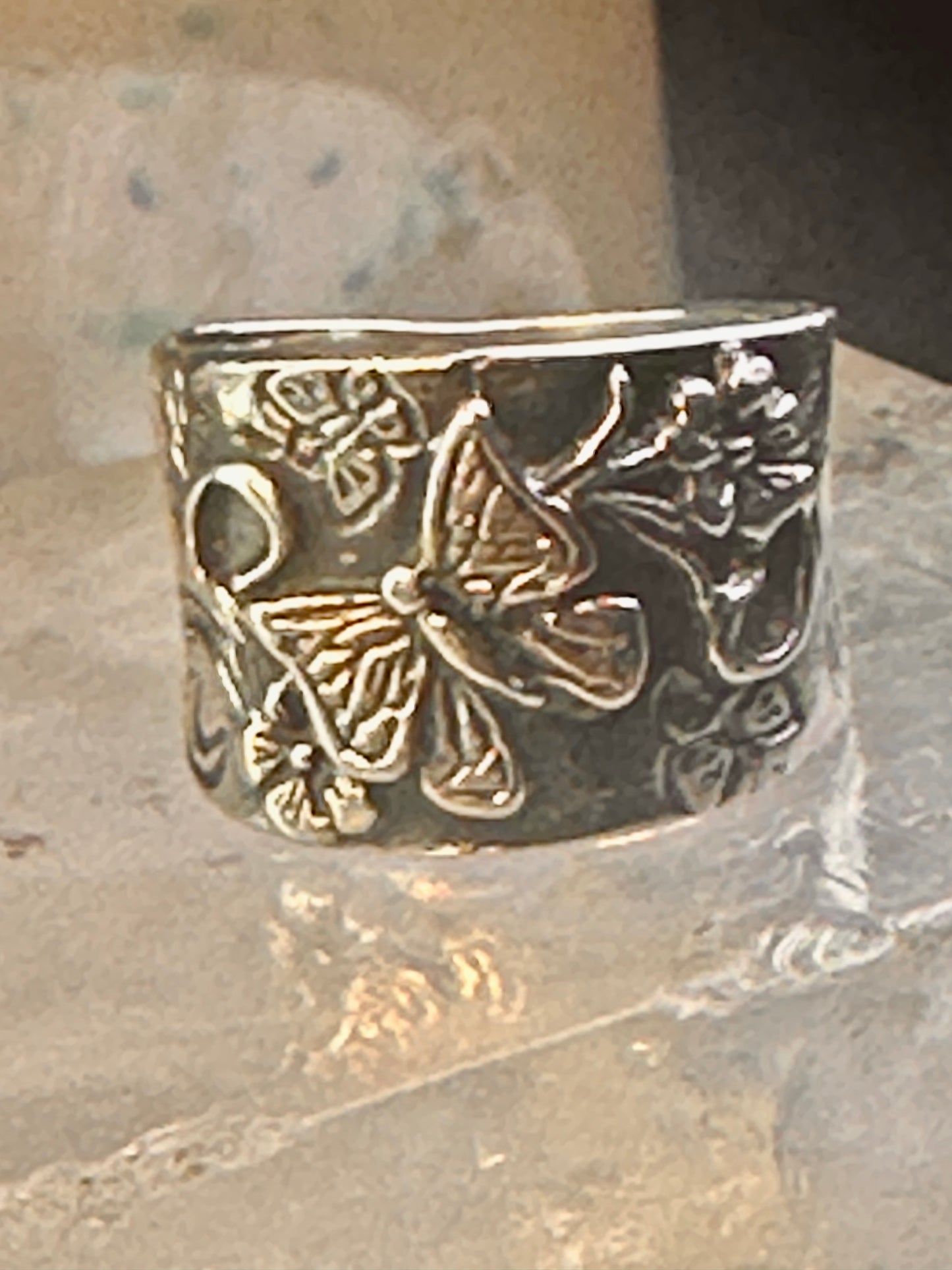 Butterfly ring Paz cigar band floral flowers Israel size 7 sterling silver women