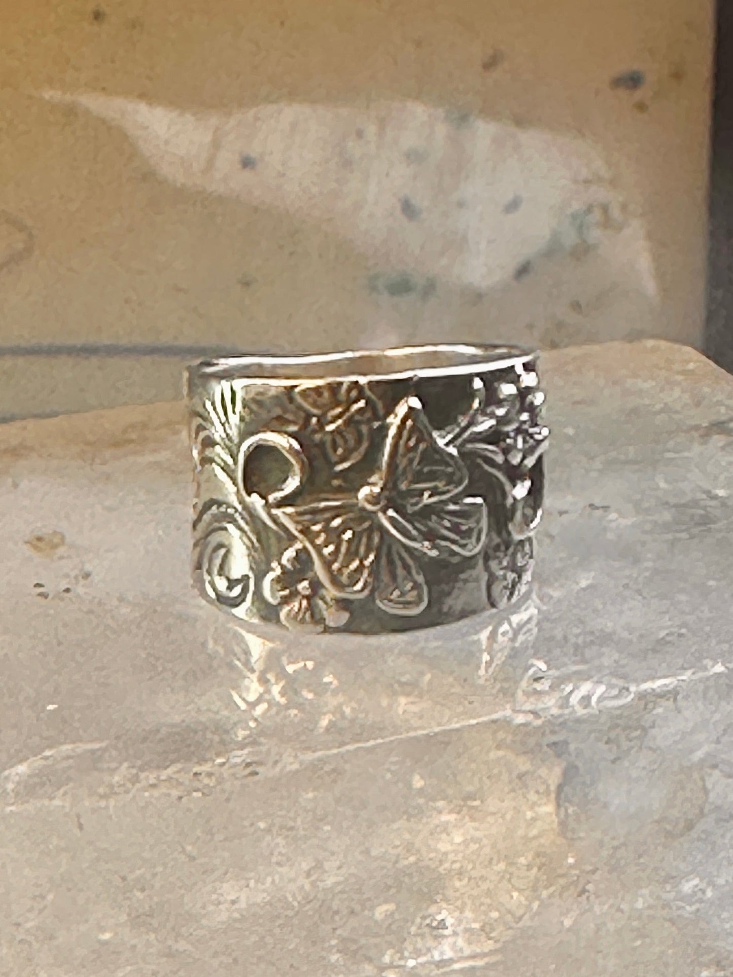 Butterfly ring Paz cigar band floral flowers Israel size 7 sterling silver women