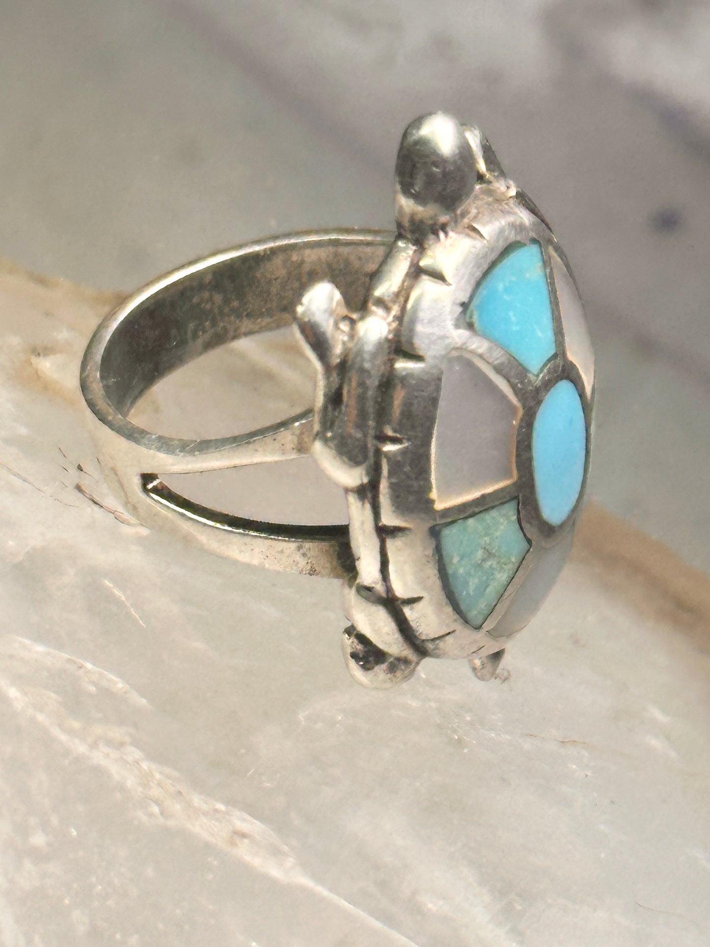 Turtle ring Navajo turquoise MOP size 5 sterling silver women girls pink