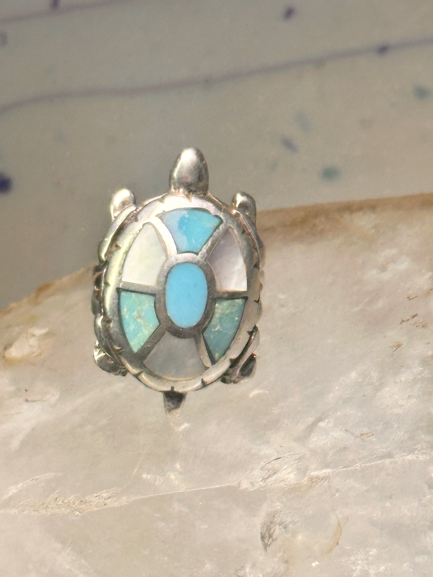Turtle ring Navajo turquoise MOP size 5 sterling silver women girls pink