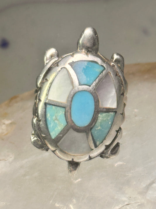 Turtle ring Navajo turquoise MOP size 5 sterling silver women girls pink