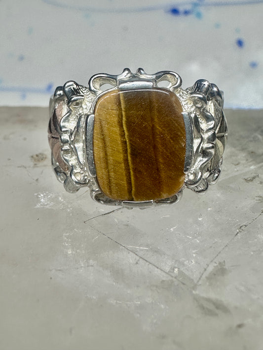Black Hills gold ring Tiger Eye leaves band size 9.75 sterling silver women men