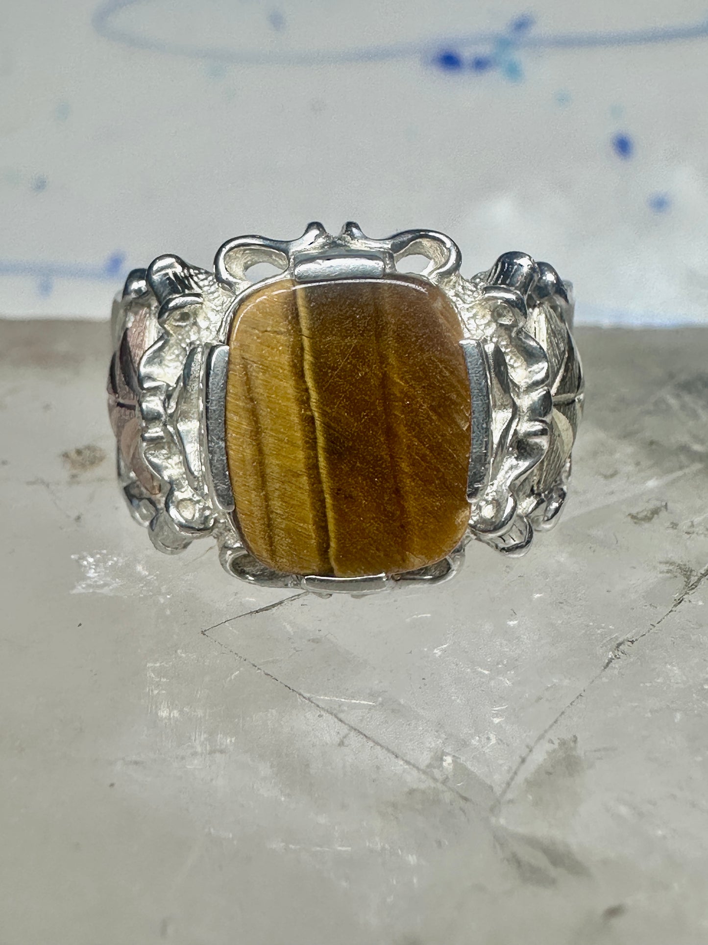 Black Hills gold ring Tiger Eye leaves band size 9.75 sterling silver women men