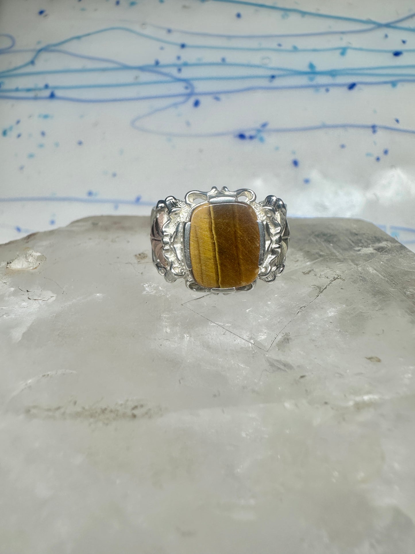 Black Hills gold ring Tiger Eye leaves band size 9.75 sterling silver women men