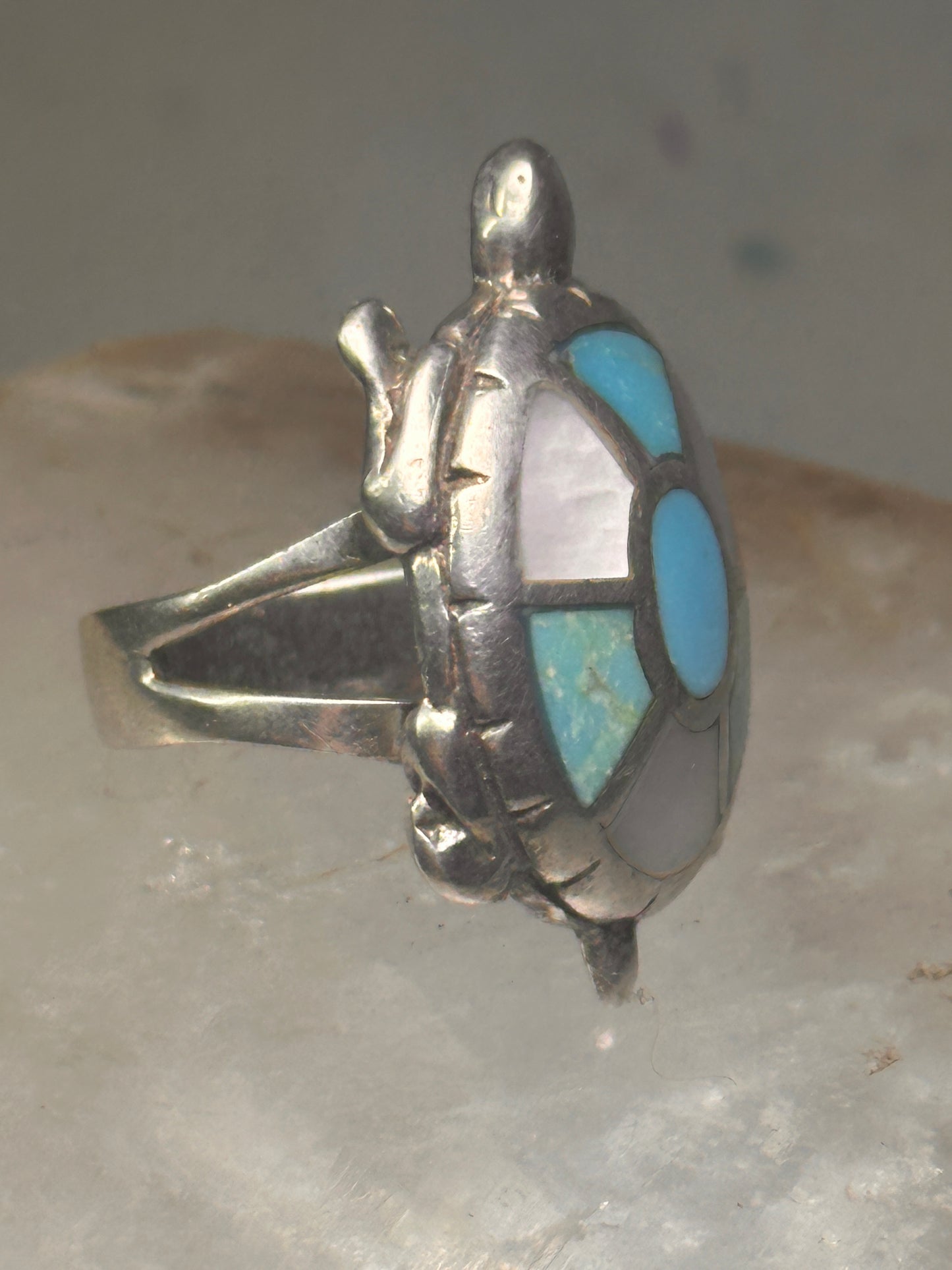 Turtle ring Navajo turquoise MOP size 5 sterling silver women girls pink