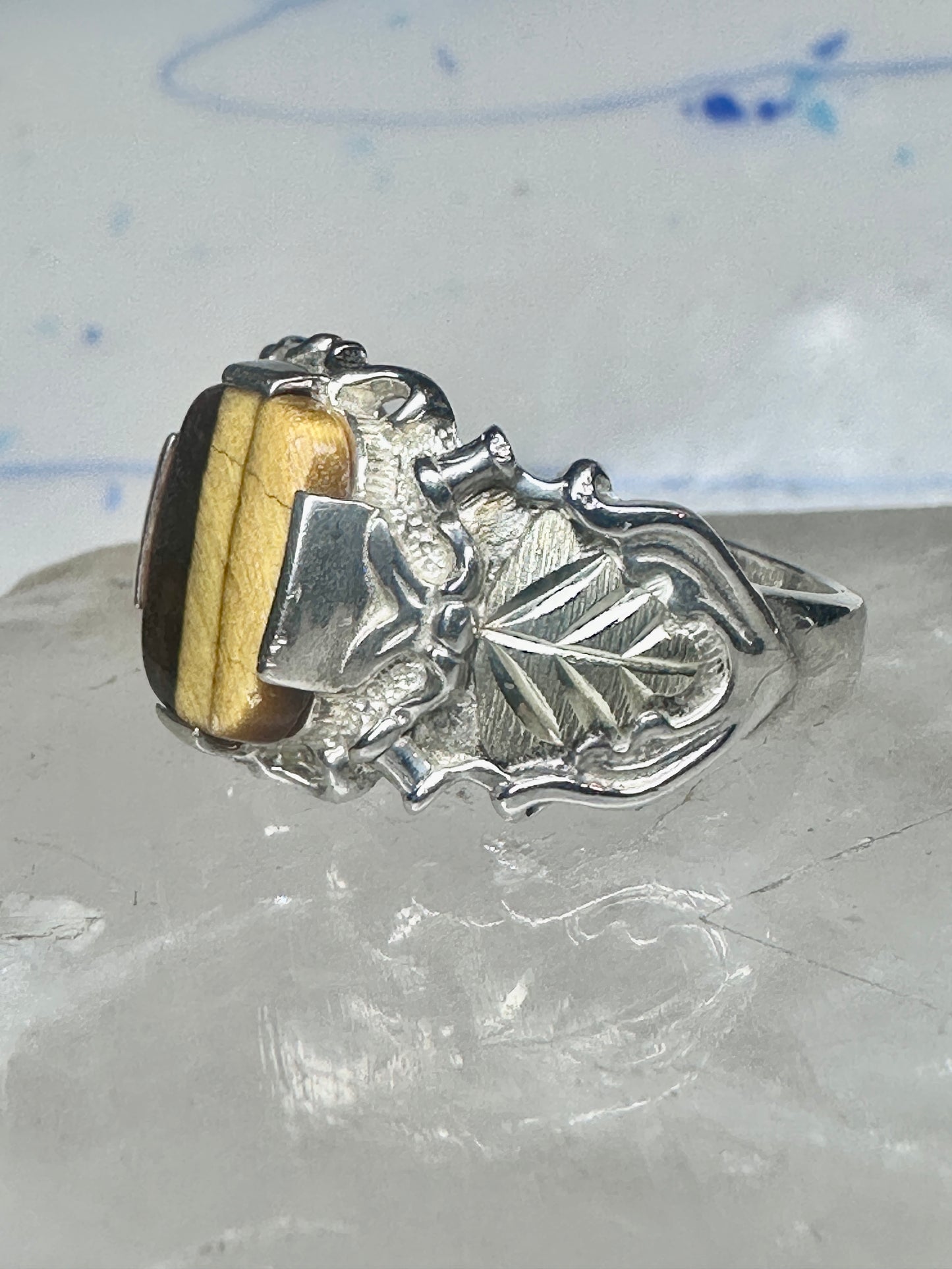 Black Hills gold ring Tiger Eye leaves band size 9.75 sterling silver women men
